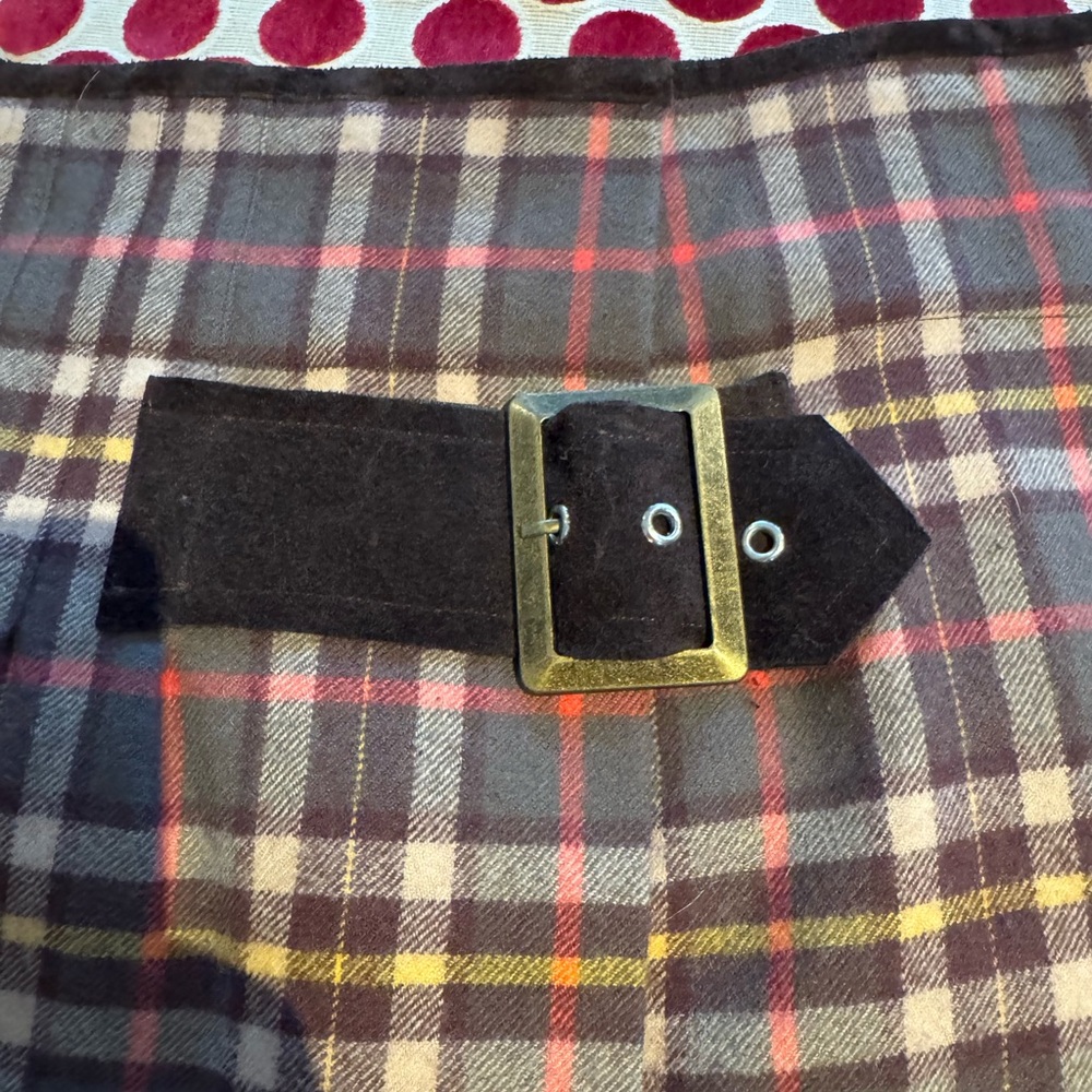Anthropology Tartan wool skirt with suede closure.  hip worn skirt